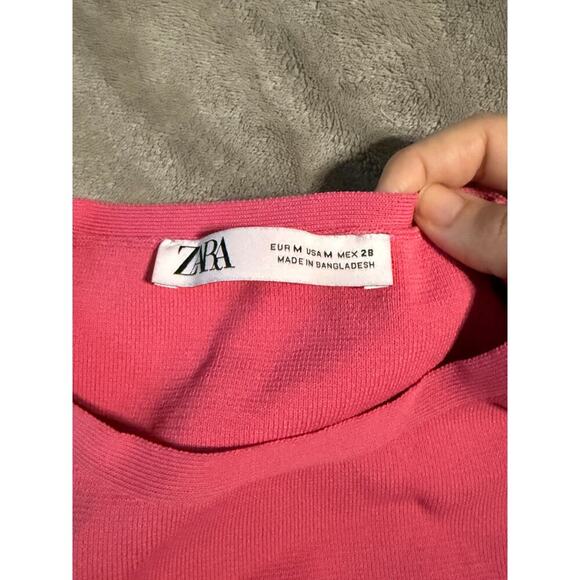 Zara Size Medium Women Pink Cropped Tank Top Crew Neck Stretch Form Fit - Picture 2 of 6